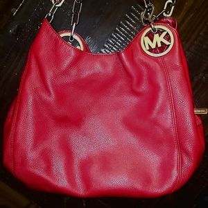 Michael Kors Red Purse, rarely used no tags, white satin protective bag included